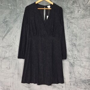 Womens Dress Large Black Velvet Burnout Polka Dot Babydoll Whimsigoth Flowy Midi